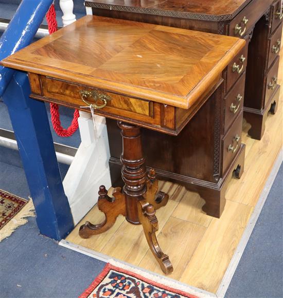 A late 19th century French walnut tripod side table W.57cm